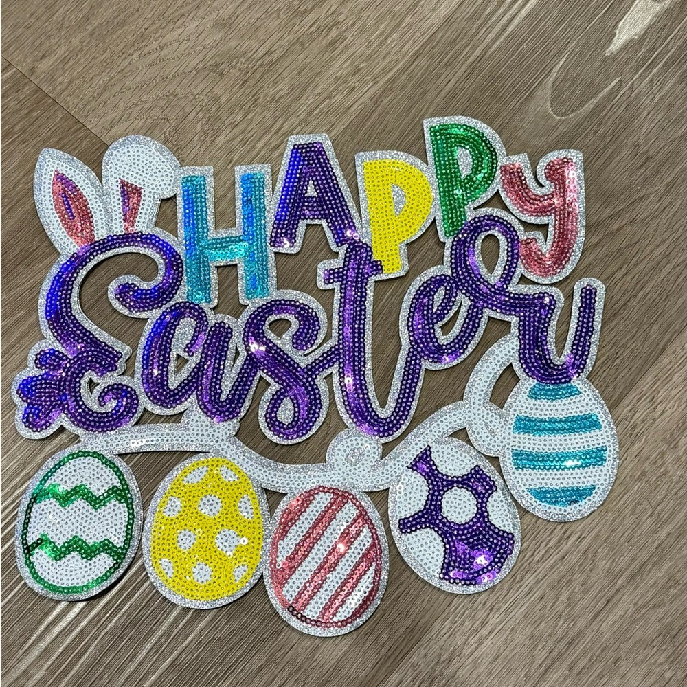 Sequin 'Happy Easter' Hanging Sign in Multi-Color